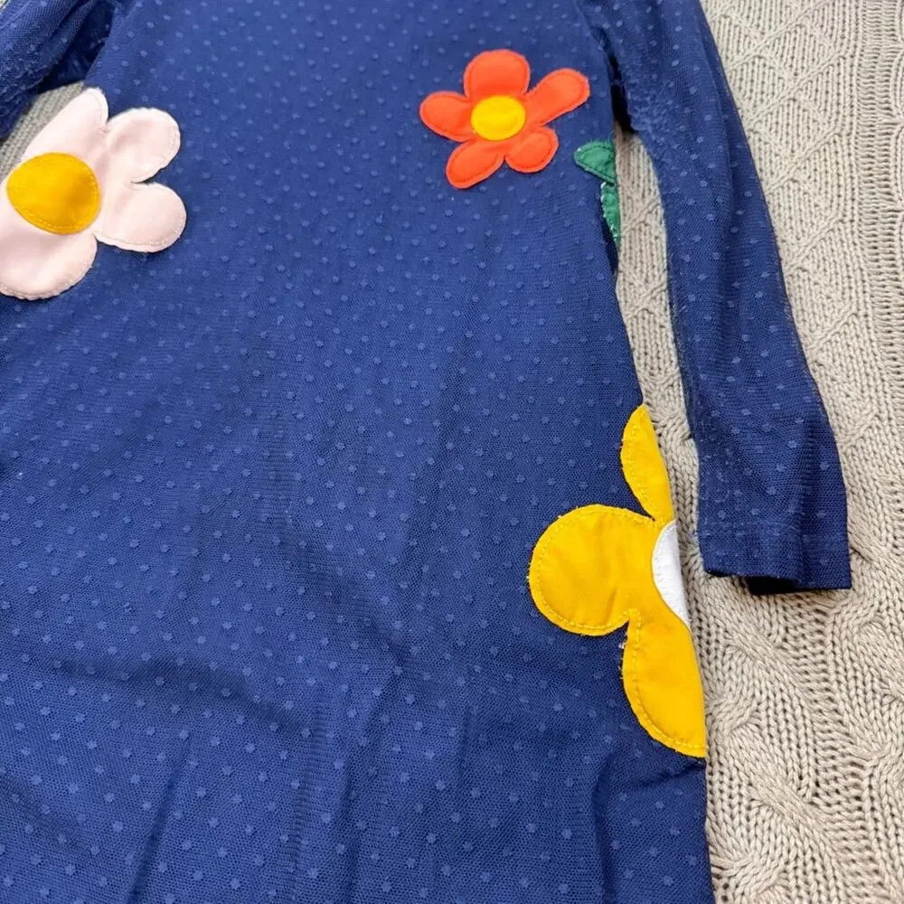 Hanna Andersson Blue Tulle Dress with Colorful Floral Appliqué 4